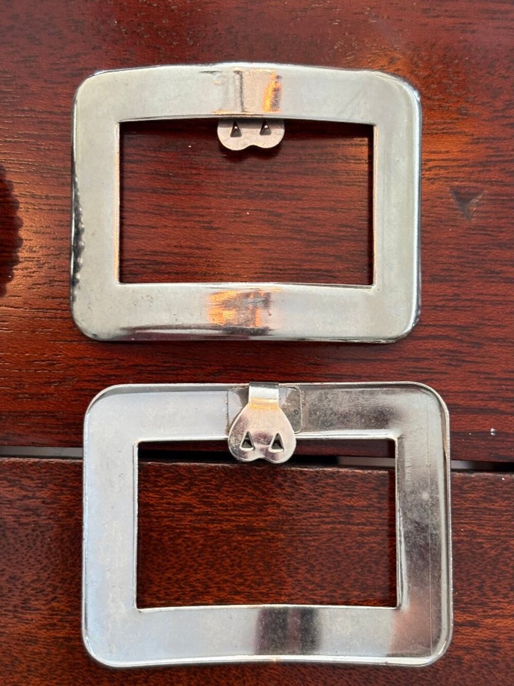 Pair of vintage rectangular metal shoe buckles w/ 'A A' markings